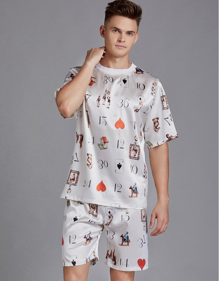 Silk loose homewear boy pajamas 2pcs set
