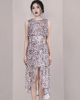 Temperament Western style pinched waist leopard dress