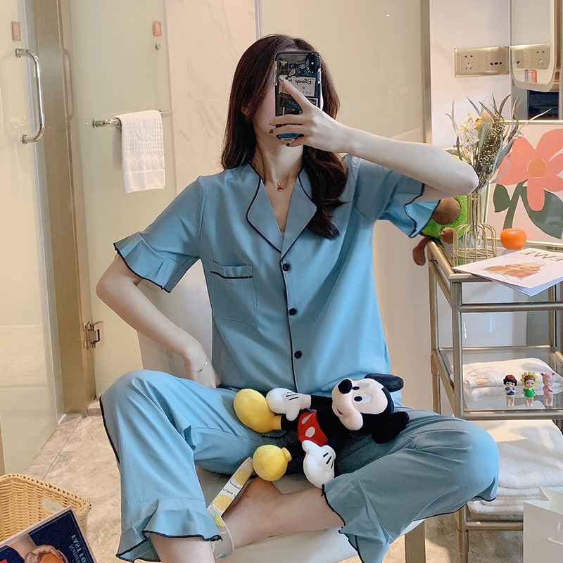 Spring and summer cotton pajamas a set for women
