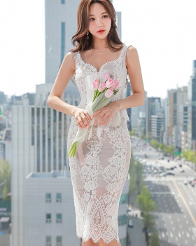 Korean style temperament ladies long splice dress