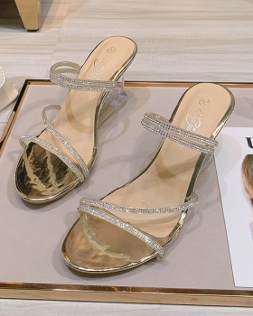 Sexy rhinestone wear transparent glass summer crystal sandals