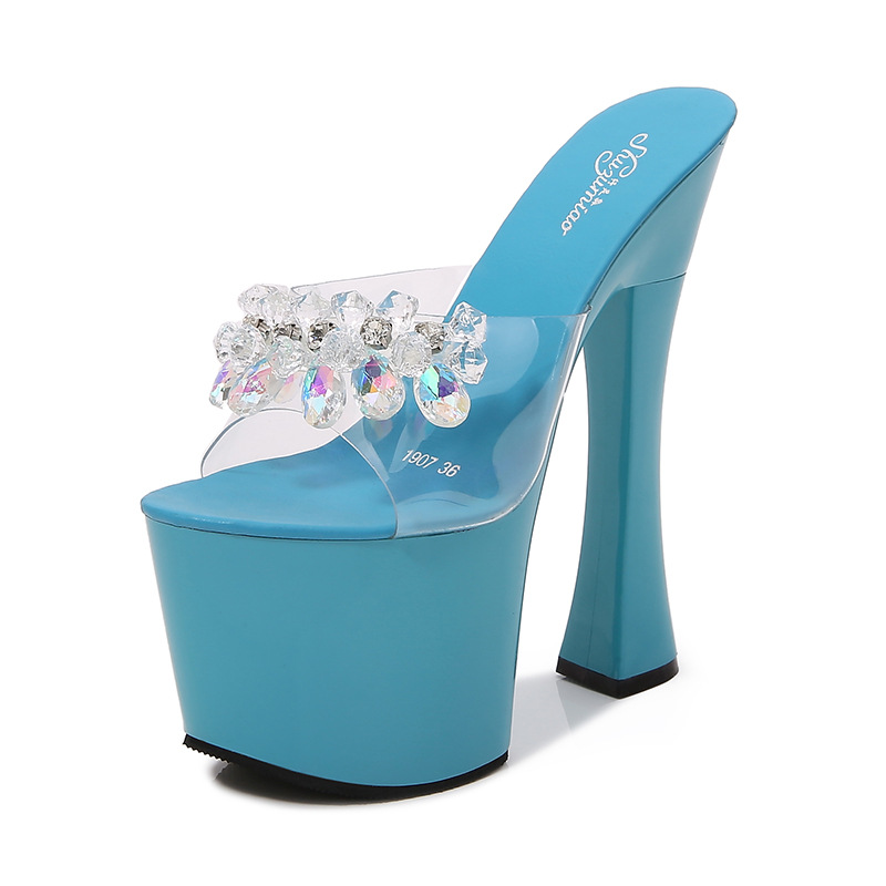 Lady sexy summer platform transparent pearl slippers