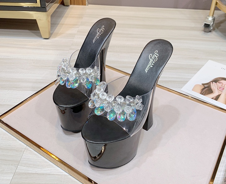 Lady sexy summer platform transparent pearl slippers