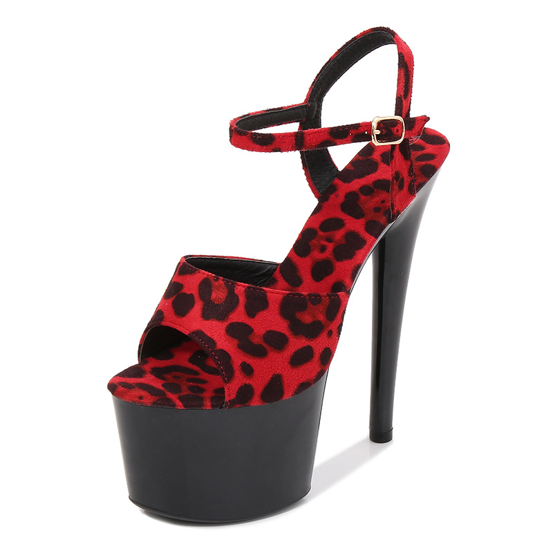 Leopard fine-root high-heeled shoes sexy sandals