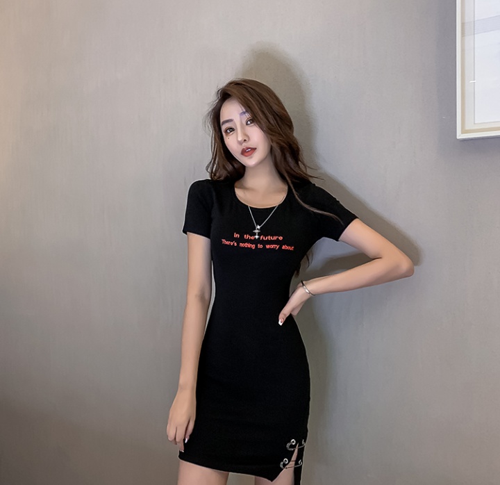 Irregular summer package hip embroidery letters dress