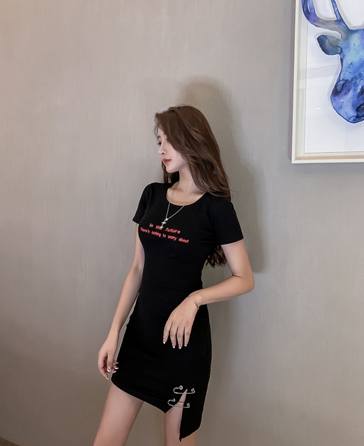 Irregular summer package hip embroidery letters dress