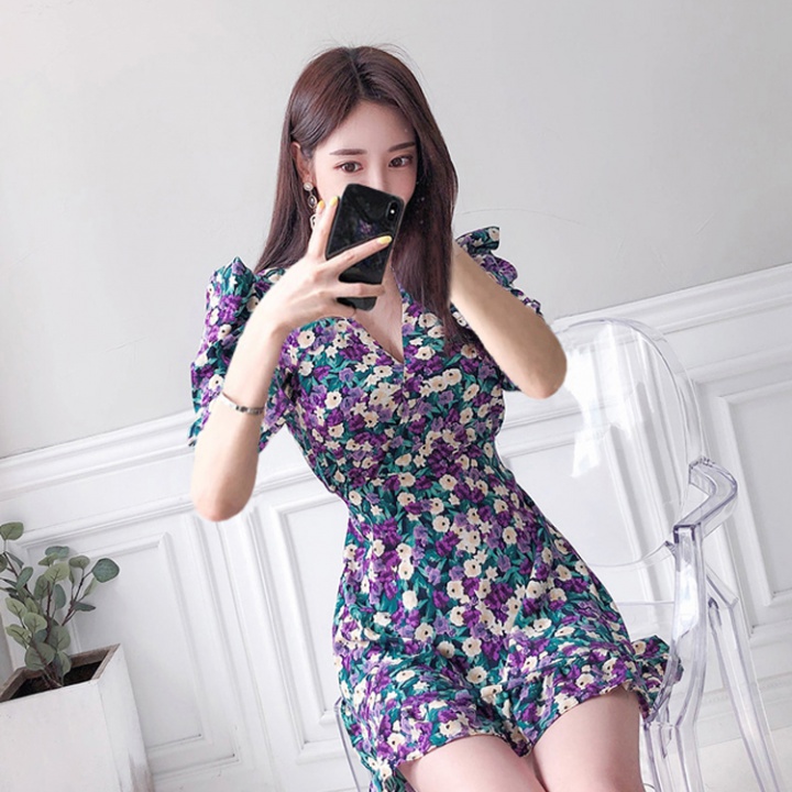 Drape pinched waist slim spring butterfly sleeves dress