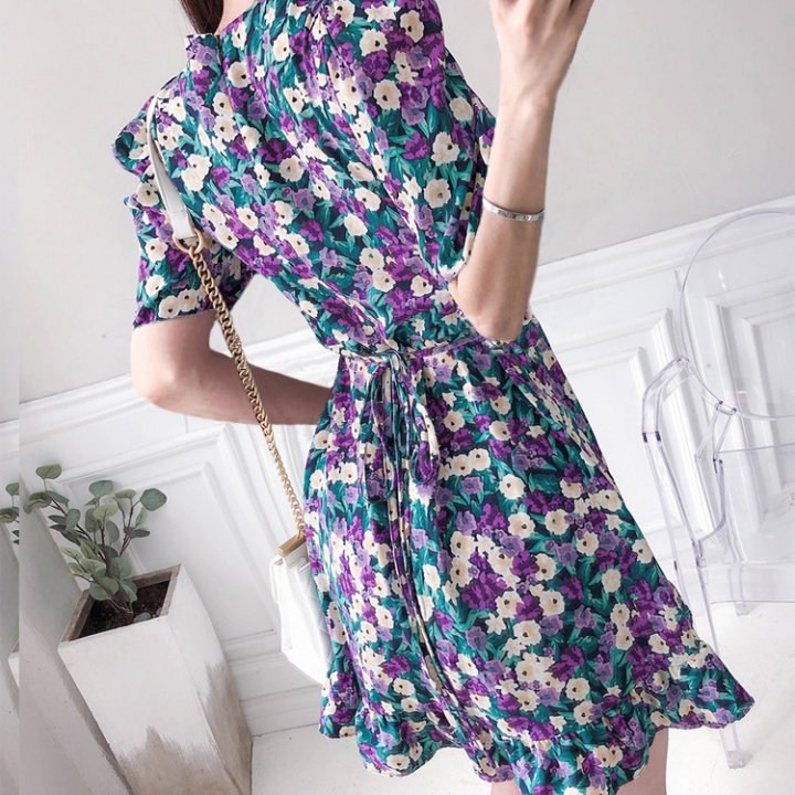 Drape pinched waist slim spring butterfly sleeves dress