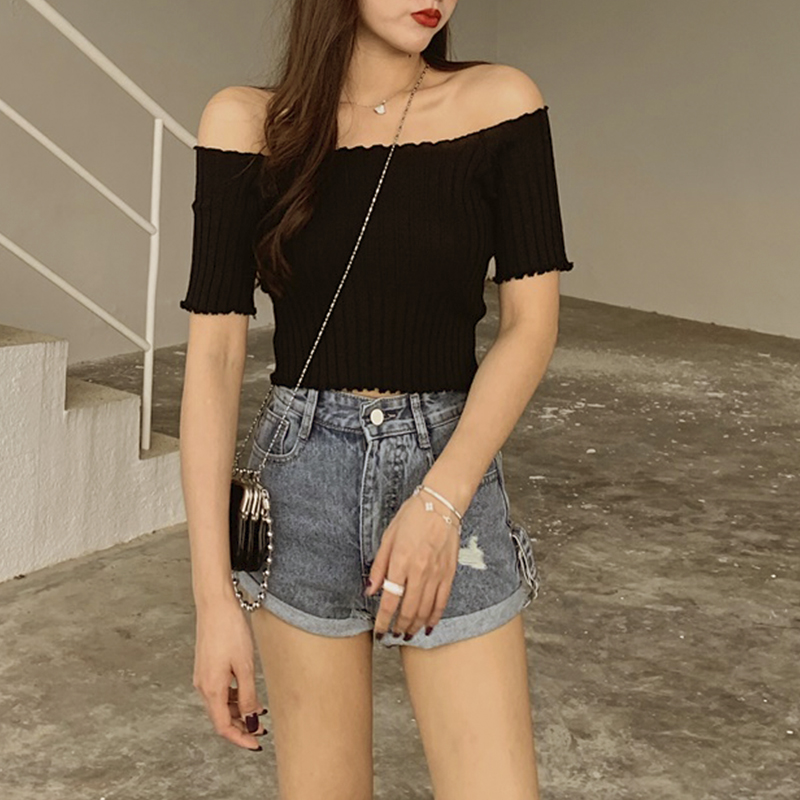 Knitted all-match T-shirt summer fashion tops for women