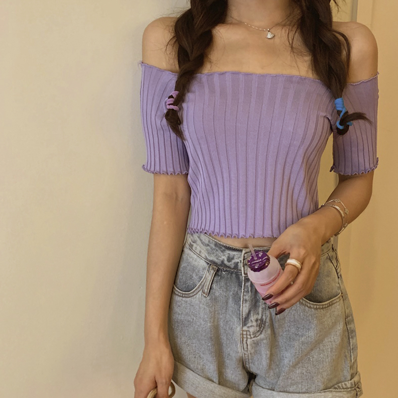 Knitted all-match T-shirt summer fashion tops for women