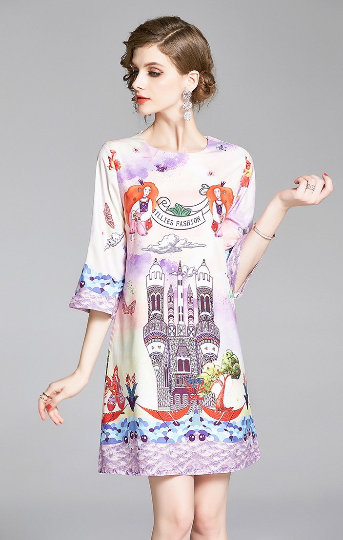 Short sleeve castle T-shirt printing dress for women