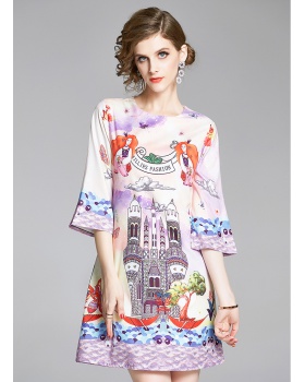 Short sleeve castle T-shirt printing dress for women