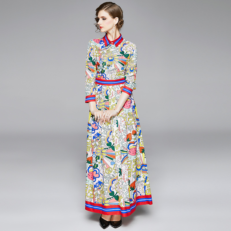 European style printing slim fashion all-match dress