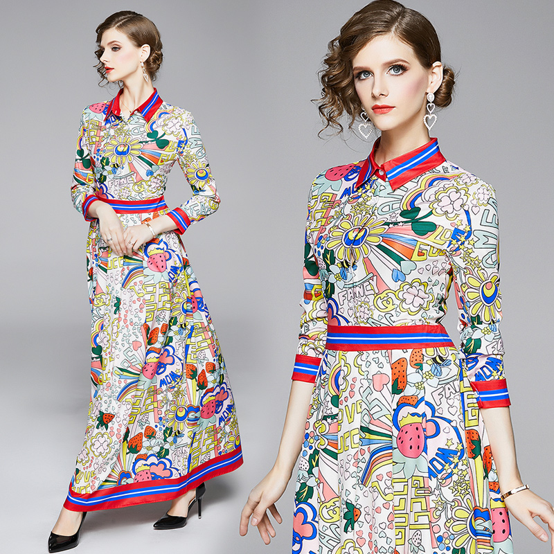 European style printing slim fashion all-match dress