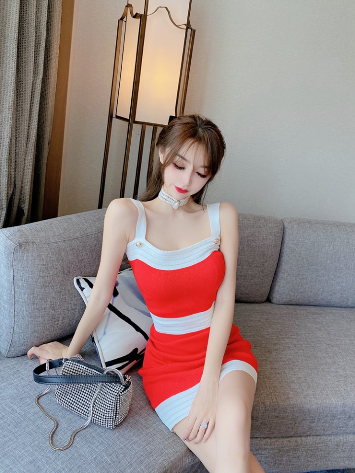 Summer mixed colors strap dress package hip dress