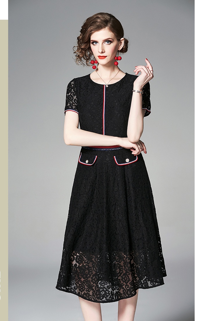 Long elegant lace splice high waist dress for women