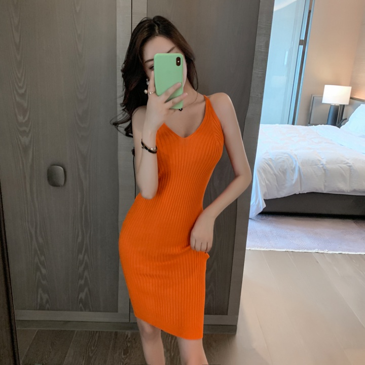 Slim long package hip dress knitted sexy primer vest