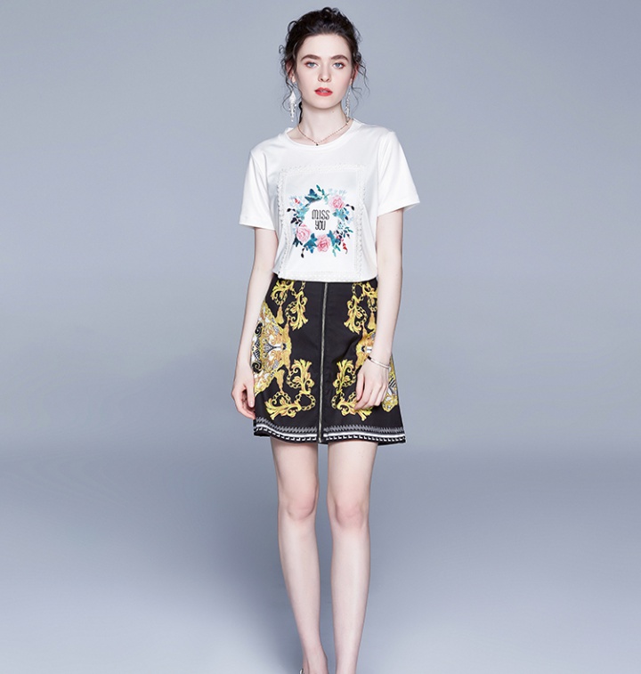 Tender retro T-shirt summer fashion short skirt 2pcs set