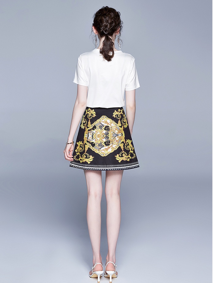 Tender retro T-shirt summer fashion short skirt 2pcs set