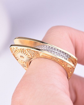 Double color wedding inlay simulation diamond ring