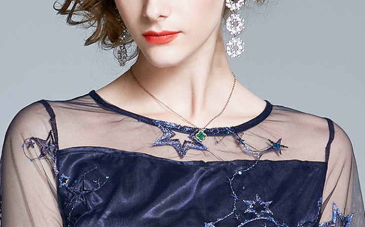 Embroidered pinched waist round neck stars fashion dress