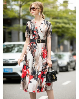 Big skirt V-neck temperament ink dress for women