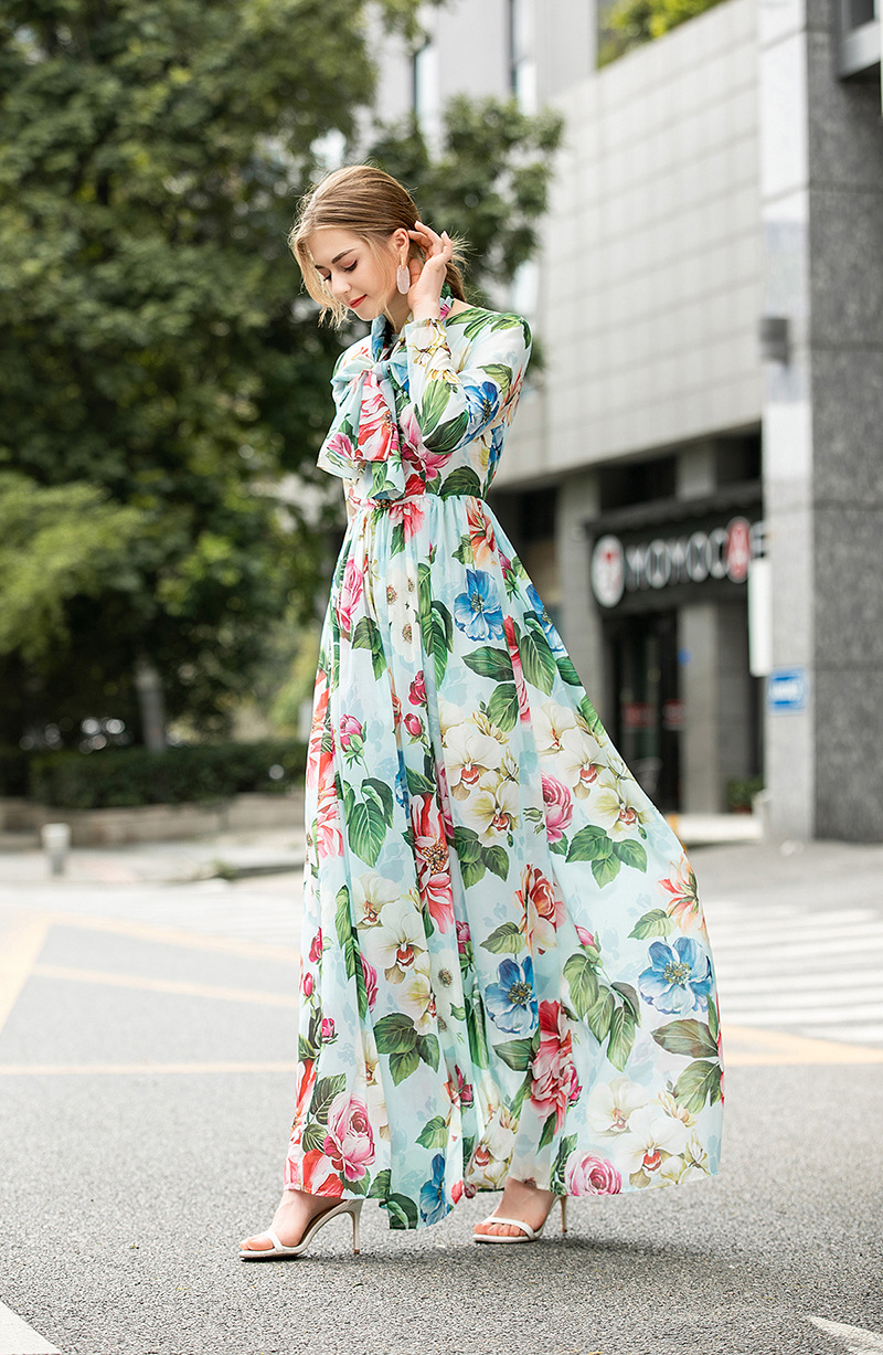 Vacation temperament chiffon dress printing elegant scarves