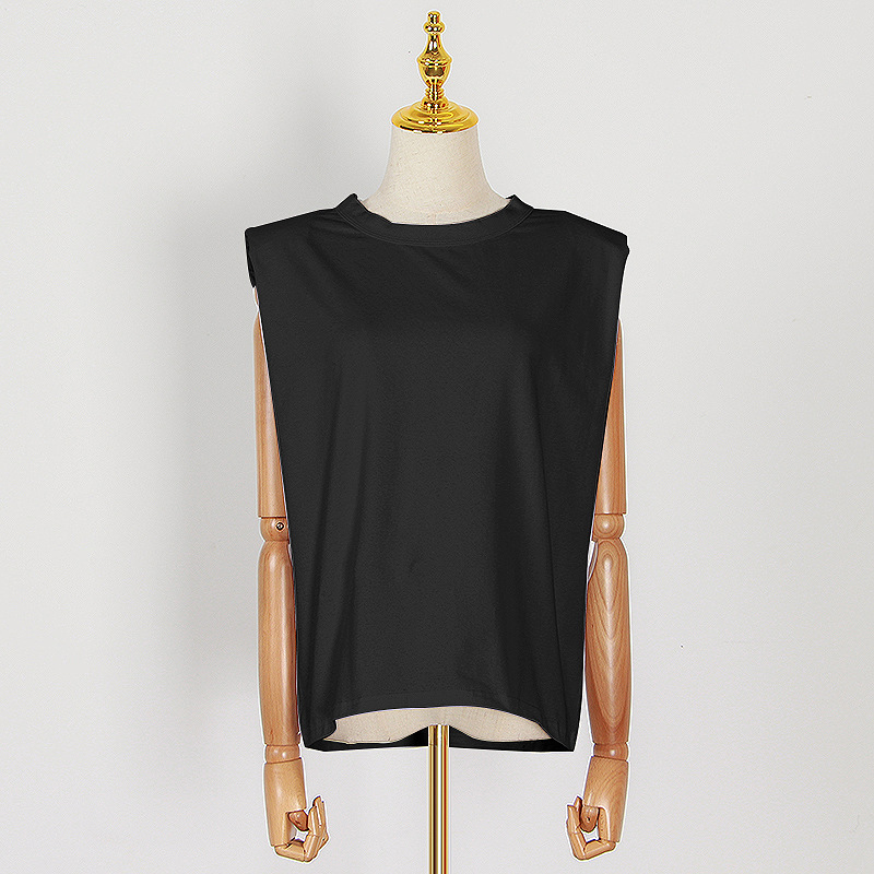 Loose sleeveless T-shirt black-white summer vest for women