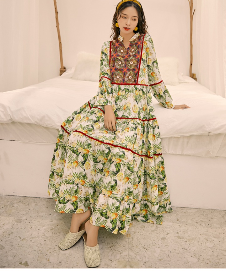 Embroidered dress vacation long dress