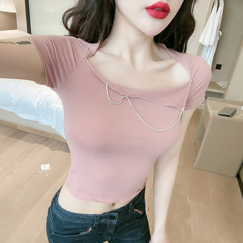 Tight sexy summer shirts chain strapless small shirt