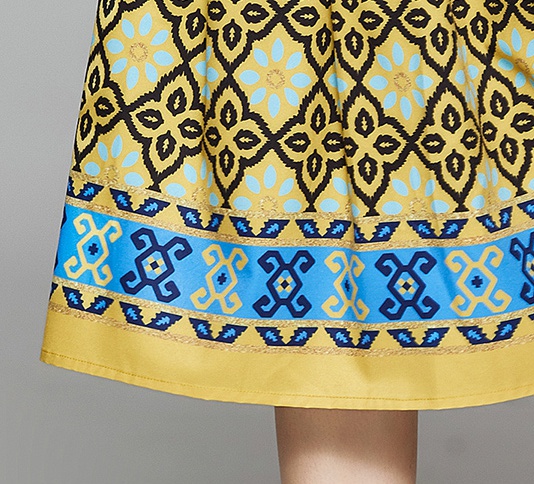 Printing pinched waist slim fashion dress