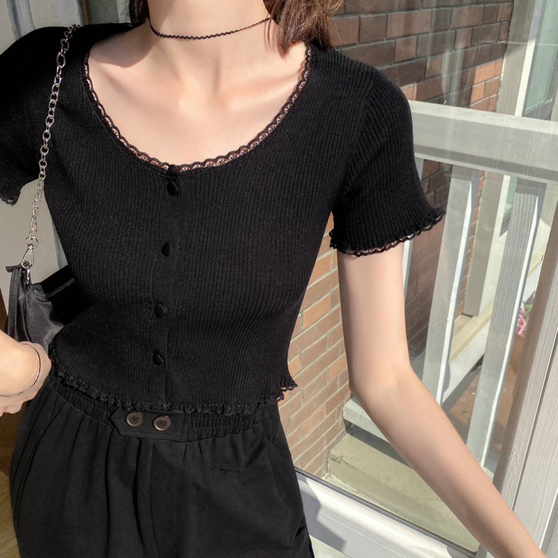 Thin short tops lace Western style sweater for women