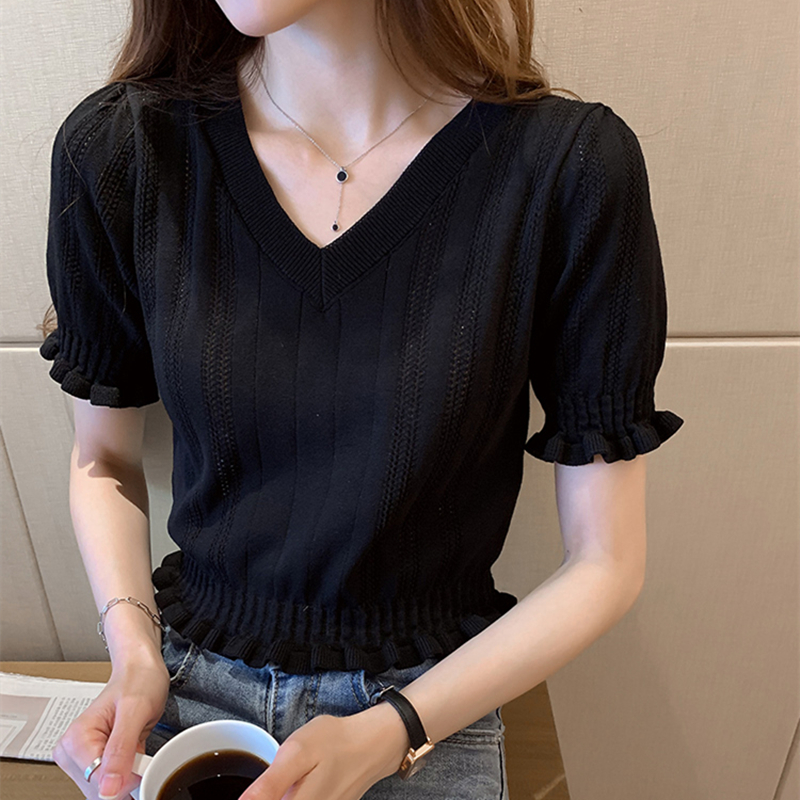 Short sleeve Western style Korean style tops for women