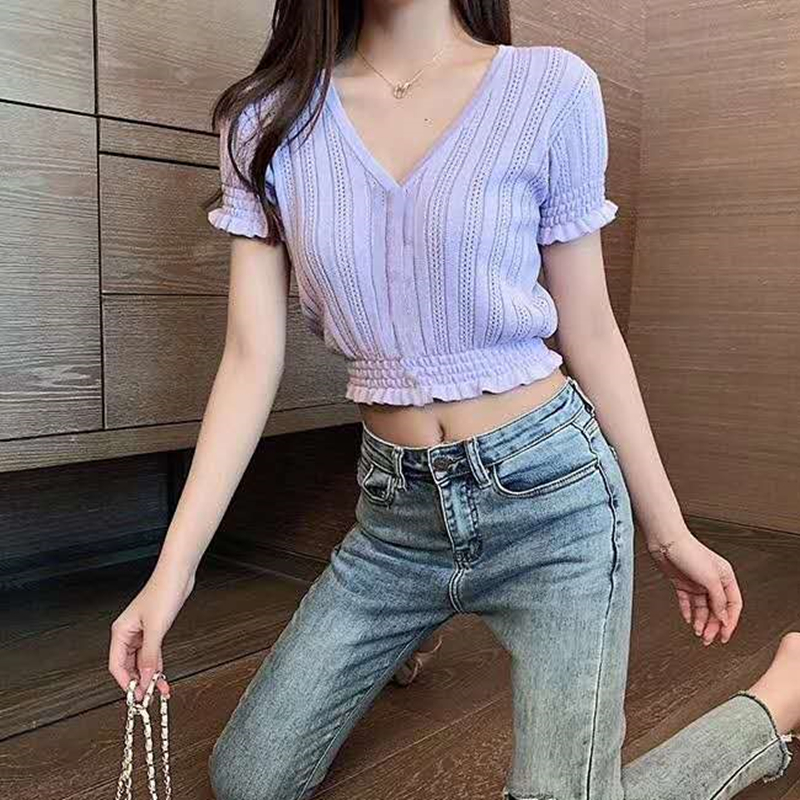 Short sleeve Western style Korean style tops for women
