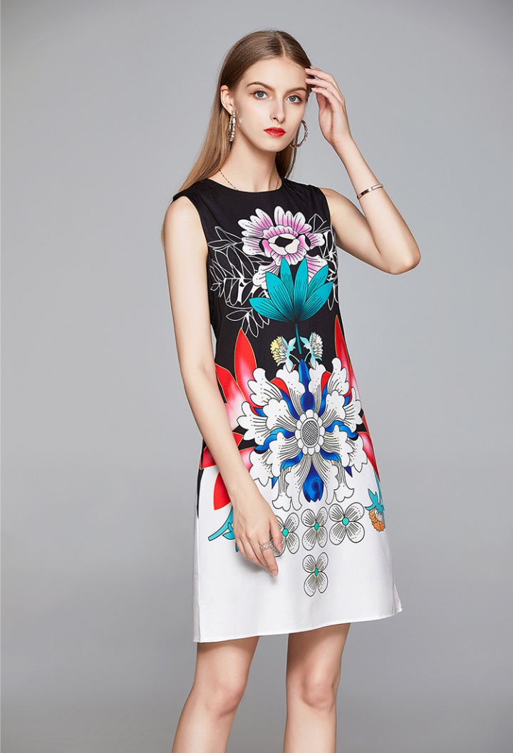 Printing sleeveless vest flowers summer dress