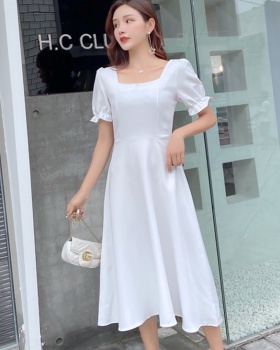 Light temperament France style white square collar dress