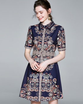 Fashion court style single-breasted printing dress