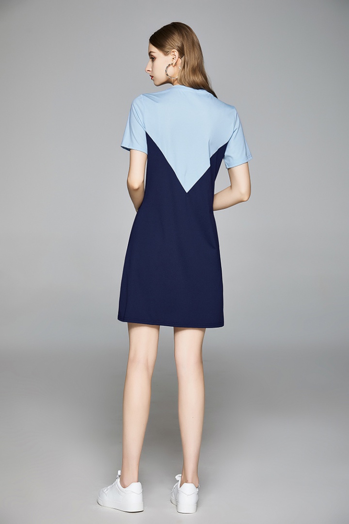 Slim mixed colors T-shirt short sleeve beading dress for women