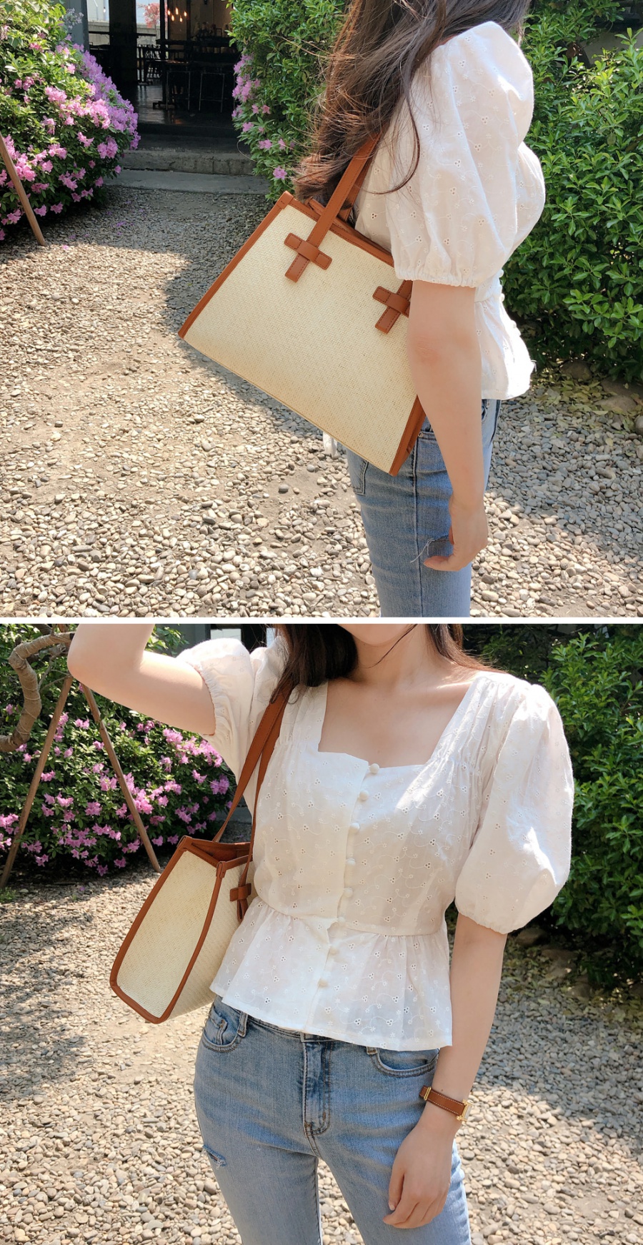 Hollow slim Korean style square collar embroidery shirt