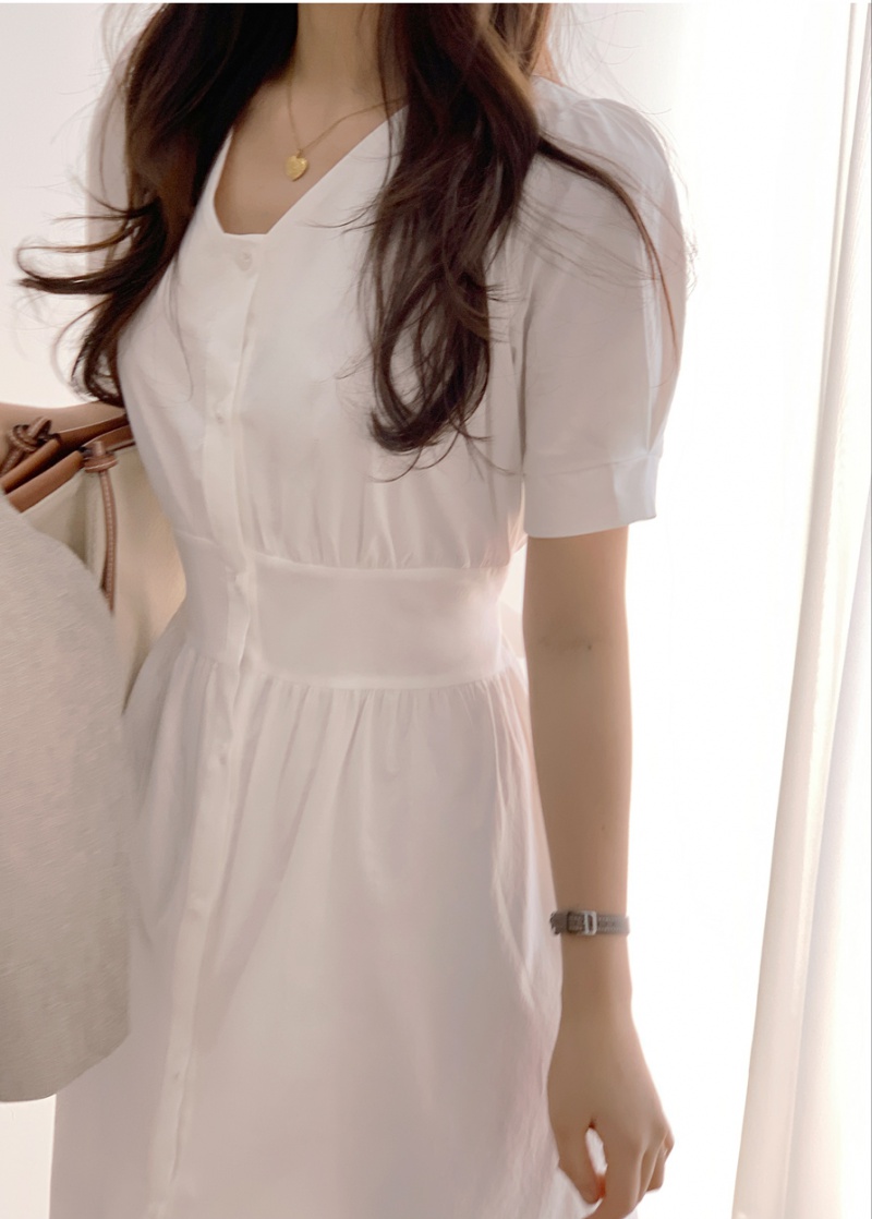 Korean style pure temperament long V-neck dress
