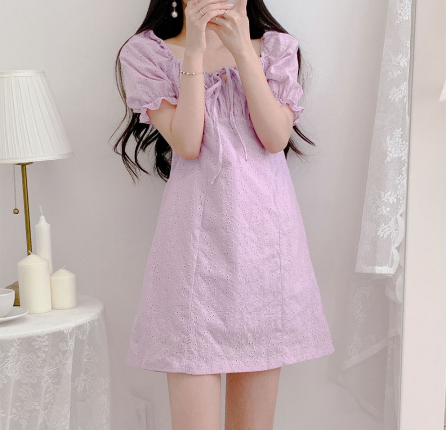 Fine Korean style high waist embroidery slim dress