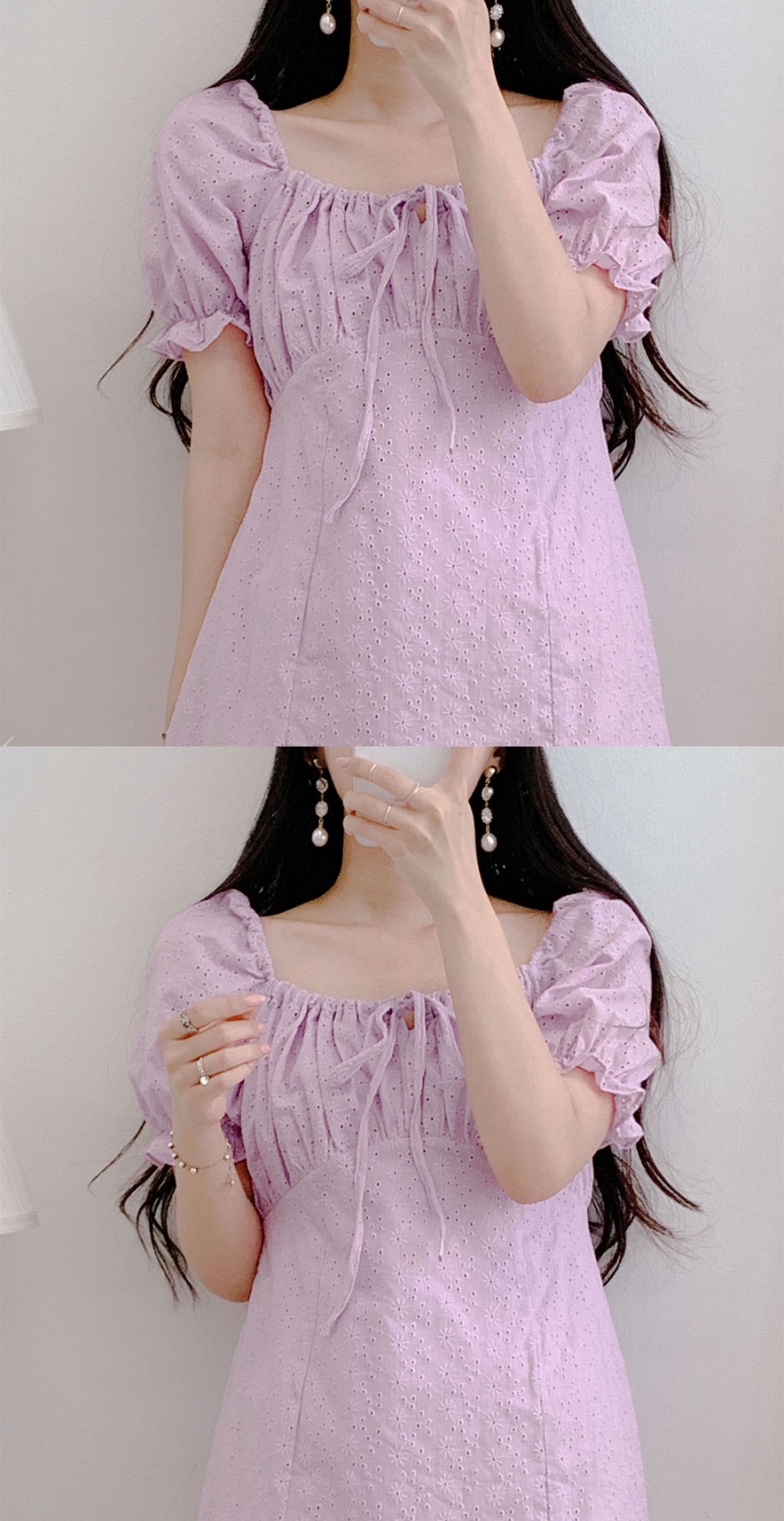 Fine Korean style high waist embroidery slim dress