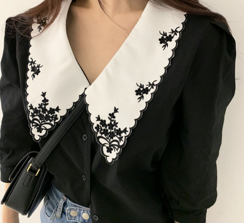 Short sleeve Korean style retro seven tenths large lapel shirt