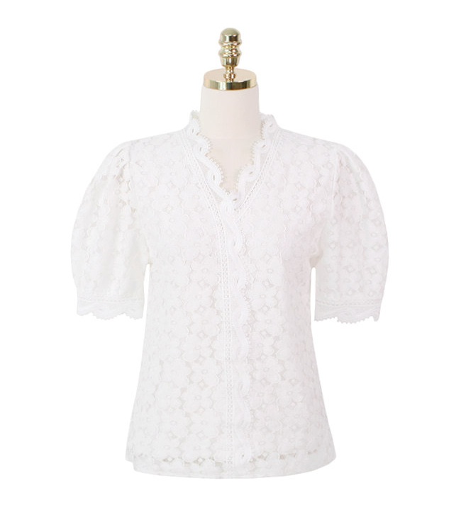 Lace refinement short sleeve maiden ghost splice shirt