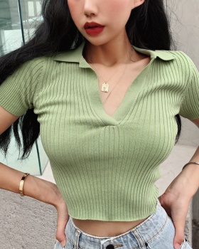 Knitted short sleeve tops short shirts for women