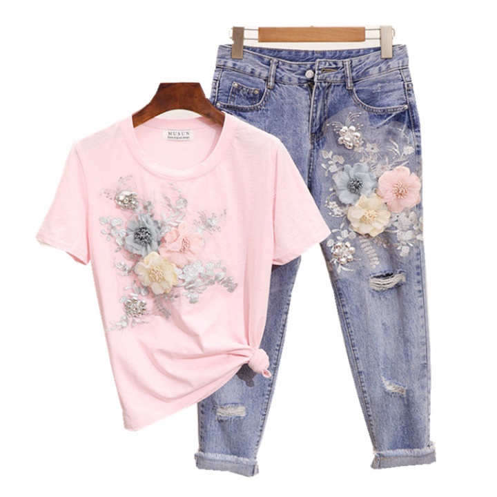 Denim jeans summer T-shirt 2pcs set for women