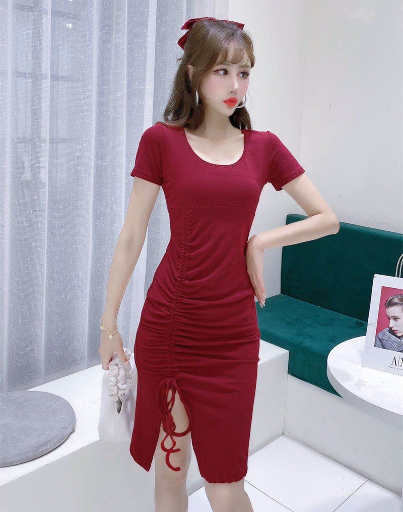 Fold slim sexy irregular all-match dress for women