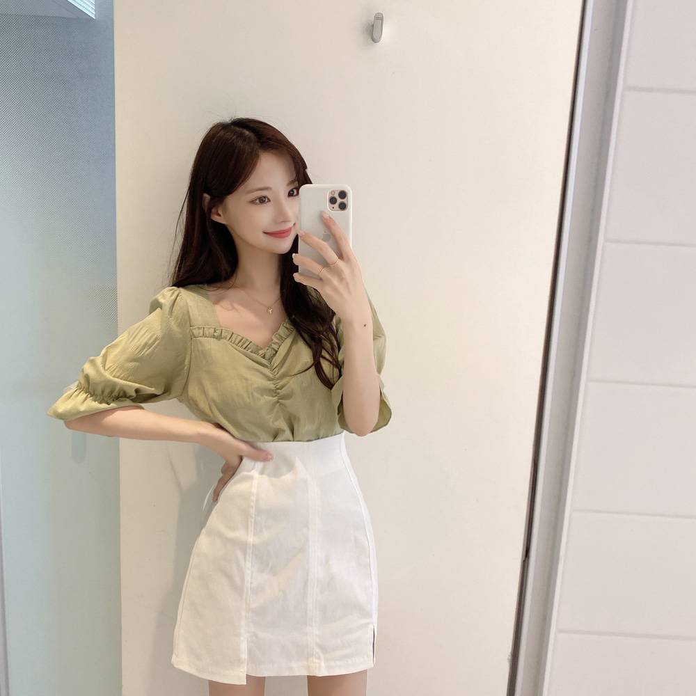 Korean style short sleeve petal collar fold pure shirt
