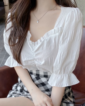Korean style short sleeve petal collar fold pure shirt