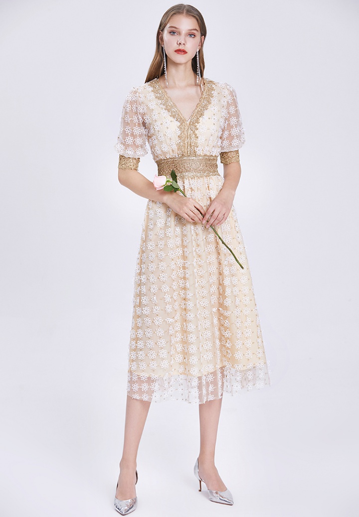 France style temperament summer colors lace dress
